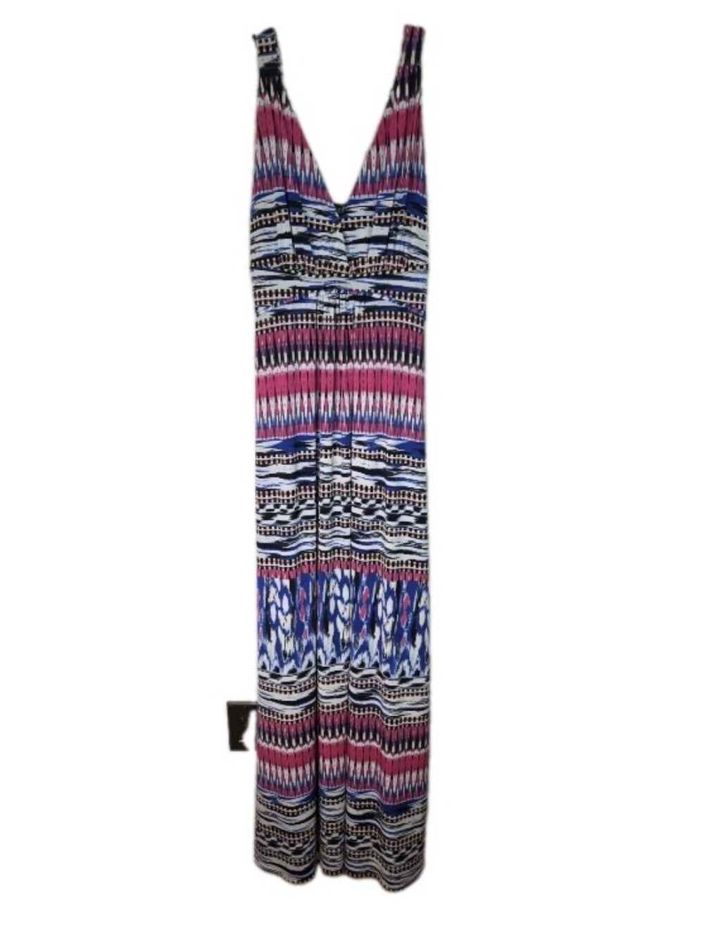 VTG Papillon Maxi Dress Size Large Pink Blue Ikat Mixed Print Indie Sleeze